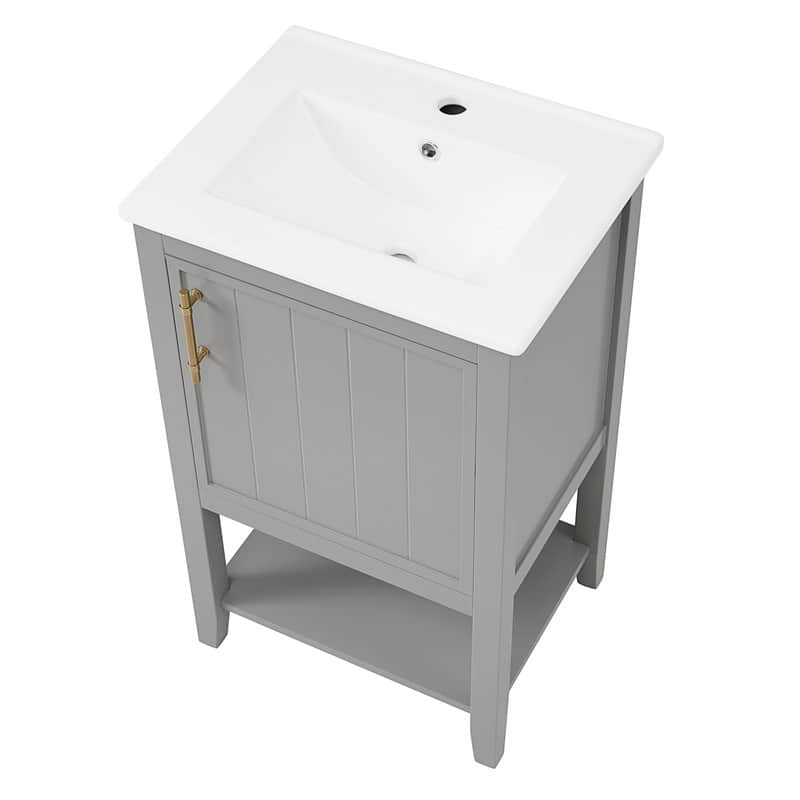 20" Bathroom Vanity with Sink – Soft-Closing Door Cabinet Featuring Storage Rack and Open Shelf‌ - 20"L x 15.5"W x 33.5"H