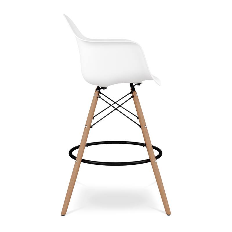 HomeRoots 28" White And Brown Heavy Duty Plastic And Solid Wood Low Back Counter Height Bar Chair