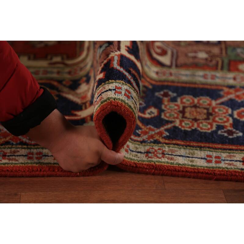 Orange Medallion Heriz Serapi Indian Area Rug Hand-Knotted Wool Carpet - 8'11"x 11'9"