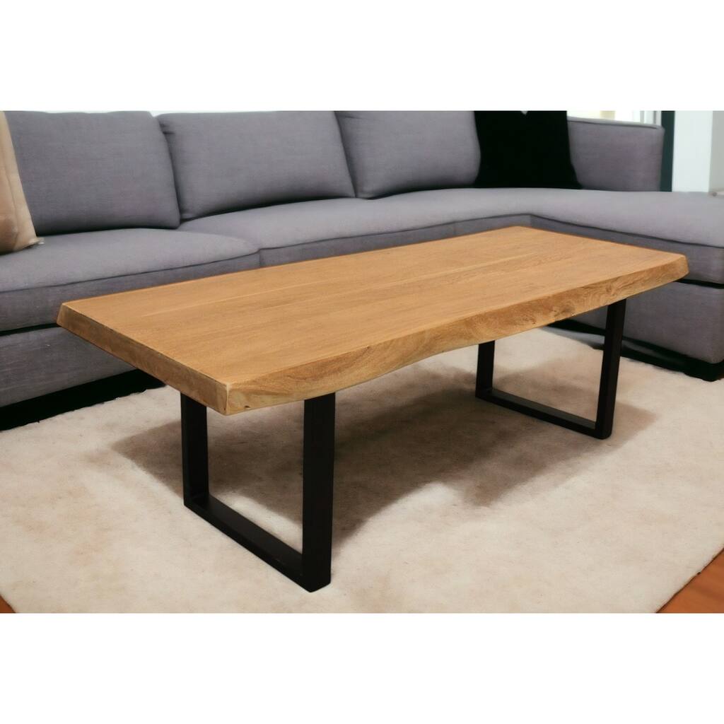 HomeRoots 70" Natural And Black Solid Wood And Iron Live Edge Coffee Table - 70' X '18' X '23