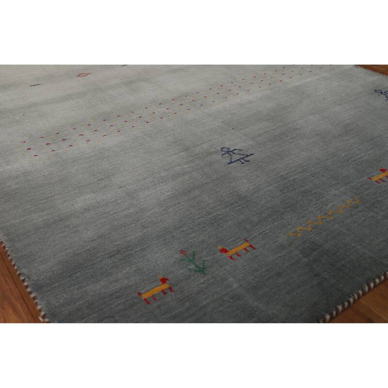 Hand Knotted Oriental 100% Wool Carpet Tribal Stripe Greys & Charcoal Gabbeh Area Rug - 5' 9'' X 4' 3''
