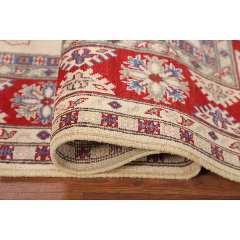 Beige / Ivory Kazak Area Rug Hand-Knotted Wool Carpet - 5'1" x 6'11"