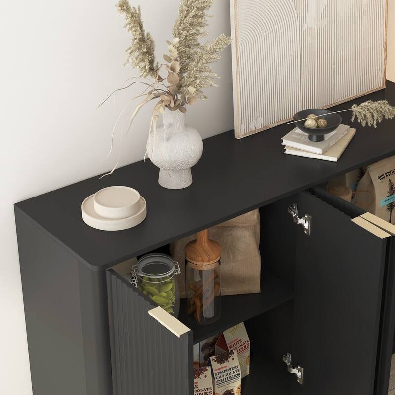 Wood 55.1" Fluted Buffet Cabinet, Credenza with Adjustable Shelves for Stylish Storage and Organization