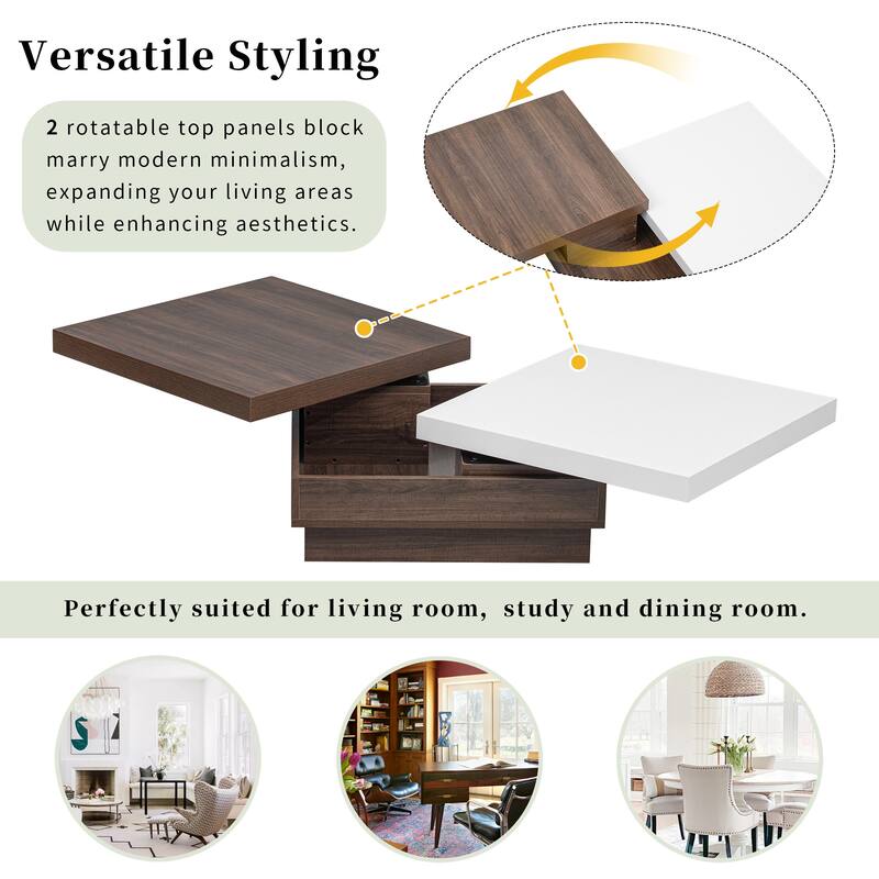 35.4" Modern Coffee Table with Rotatable Top and 1 Hidden Storage Space