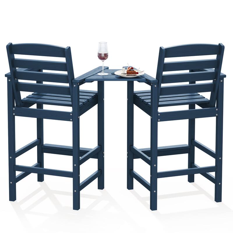 HDPE 2-Piece High Bar Stool Set with Umbrella-Compatible Connecting Panel