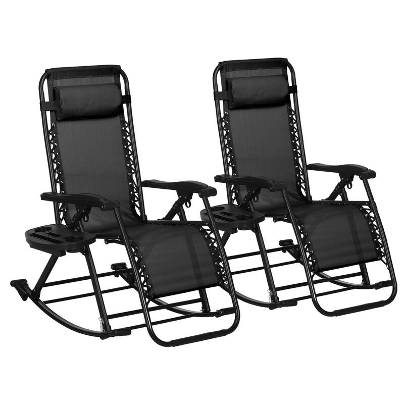 Outsunny 2 Pieces Outdoor Rocking Chairs, Foldable Reclining Zero Gravity Lounge Rocker