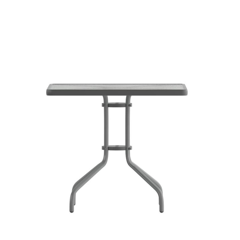 31.5" Square Tempered Glass Metal Table with Smooth Ripple Design Top