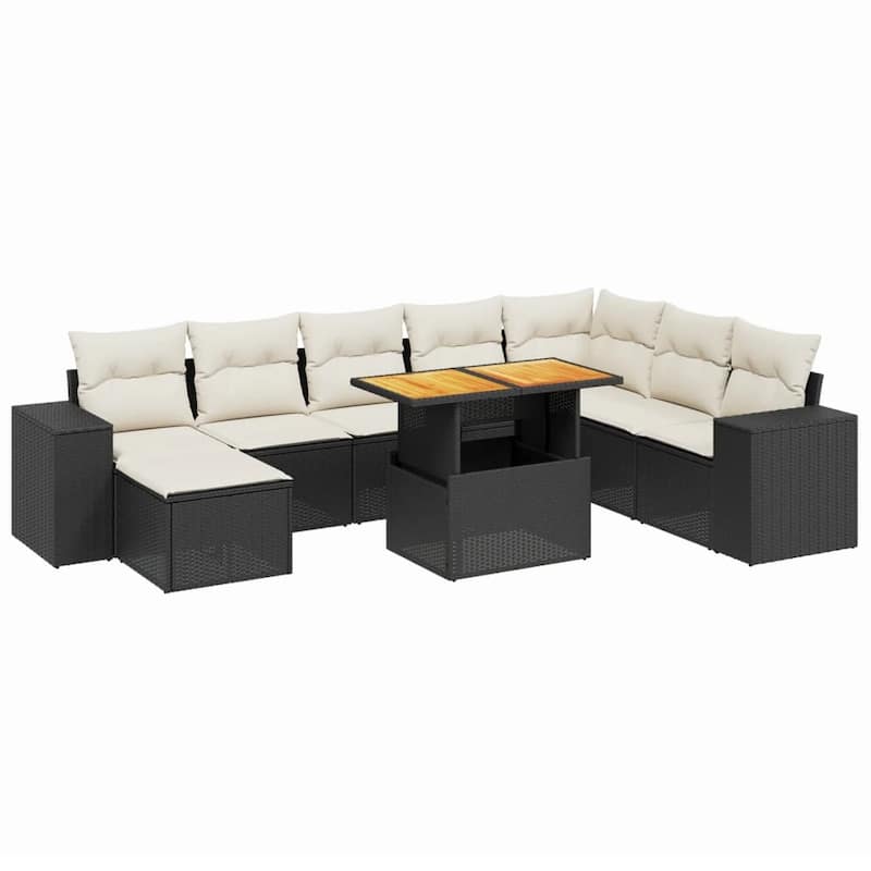 vidaXL Patio Sofa Set with Cushions Outdoor Furniture 9 Piece Poly Rattan - 21.7 x 24.4 x 27.2