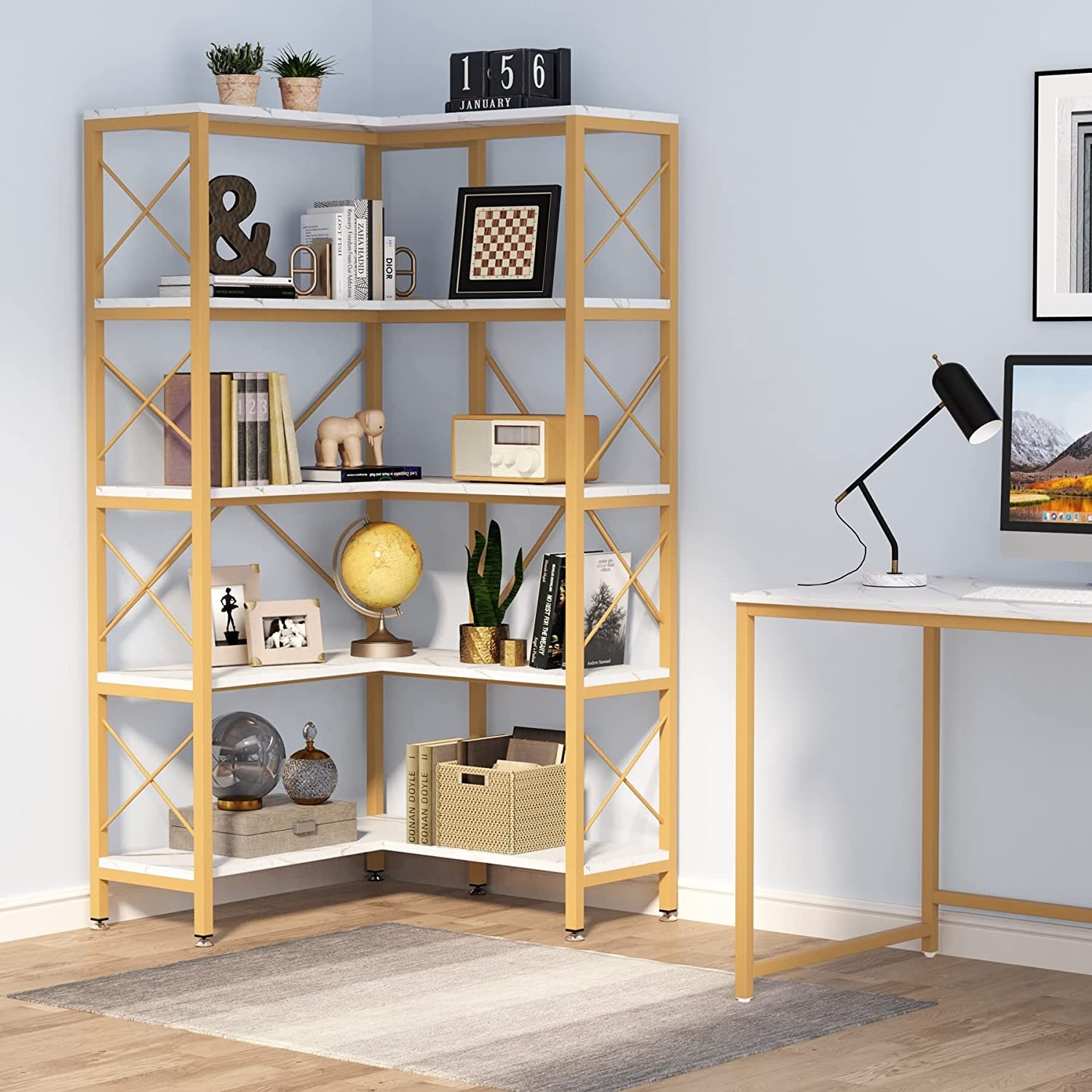 7-Shelf Corner Bookshelf, Large Industrial Corner Bookcase Corner Shelf -  On Sale - Bed Bath & Beyond - 37000110