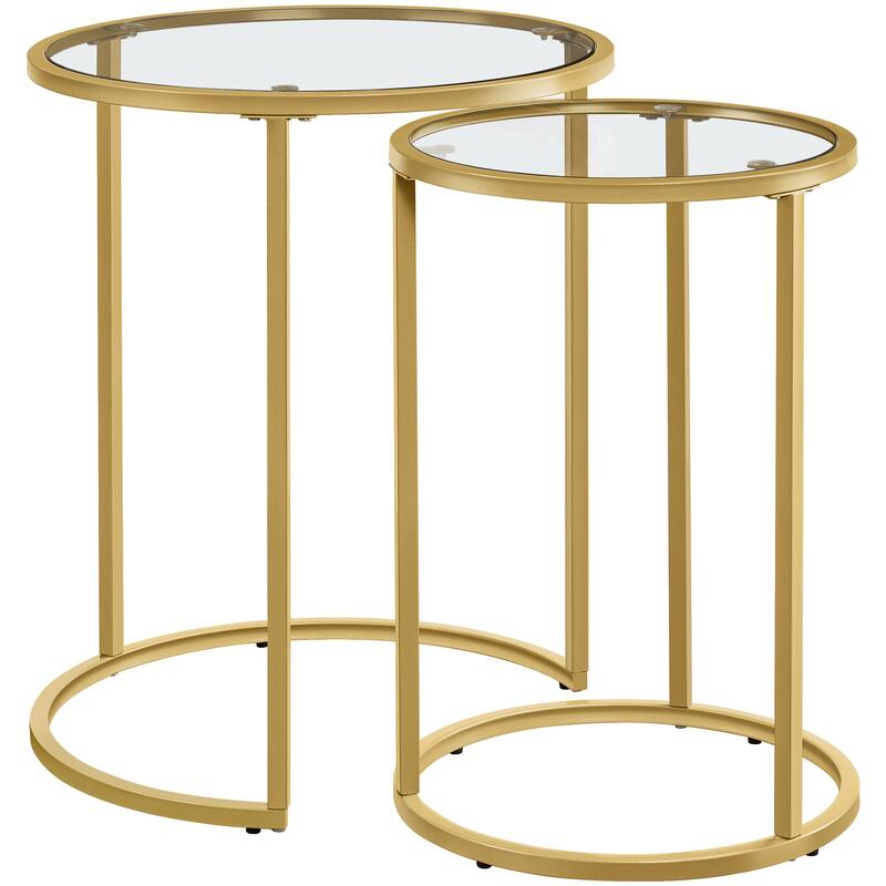 Yaheetech Round Nesting End Table Set with Glass Top for Small Space - Gold