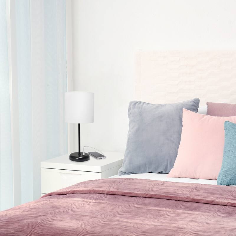 19.5" USB Port Feature Metal Lamp in White w Aqua Shade