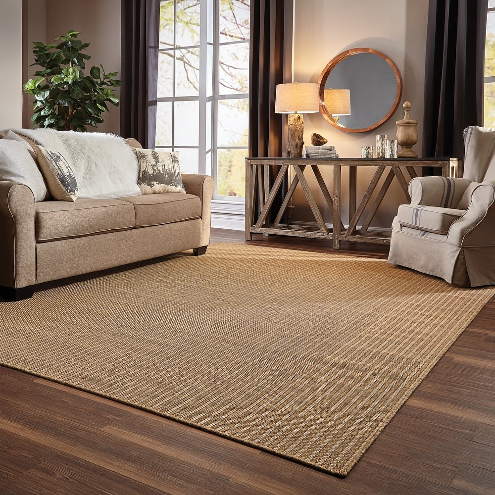 Style Haven Veranda Verticle Stripes Indoor-Outdoor Light Brown Rug