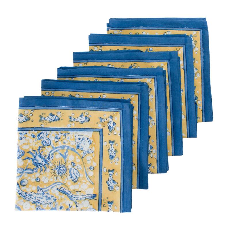 Couleur Nature La Mer Napkins - Set of 6 - Blue/Yellow