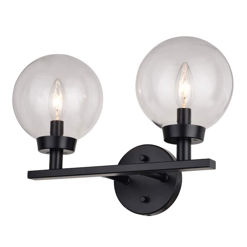 Lander Matte Black Bathroom Vanity Wall Fixture with Clear Glass Globes