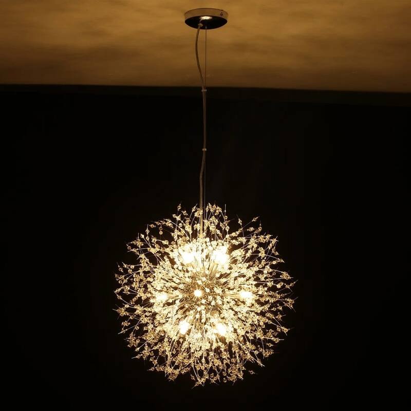 9/ 16-Light Modern Glam Large Round Globe Starburst Crystal Pendant Sphere Sputnik Firework Chandelier