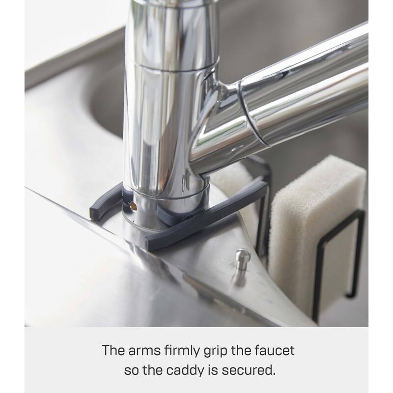 Yamazaki Home Faucet-Hanging Sponge and Brush Holder, Steel, Holds 1.1 lbs - L 6.89 x W 5.51 x H 5.12 inches