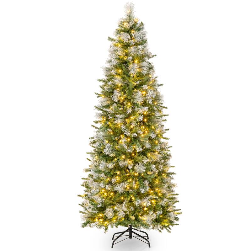Gymax 7.5/6 FT Artificial Christmas Tree Pre-Lit Hinged Xmas Tree w/