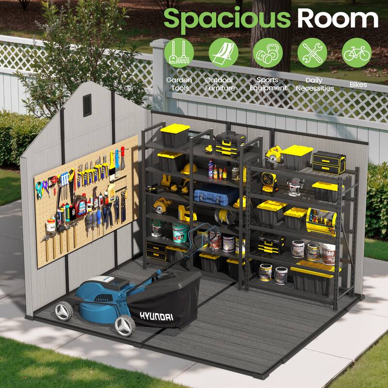 VredHom 8X8/8X10/8X12 FT All-Weather Outdoor Resin Storage Shed with Windows Floor for Patio Furniture and Tools