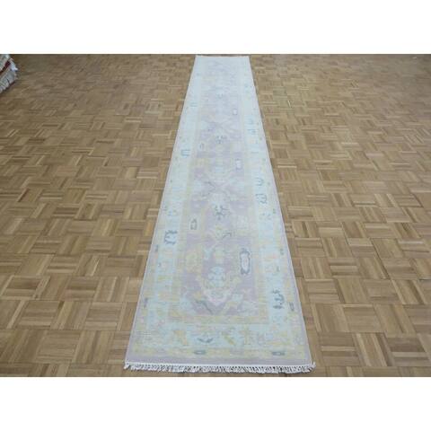 Hand Knotted Lavender Oushak with Wool Oriental Rug (2'7" x 15') - 2'7" x 15'