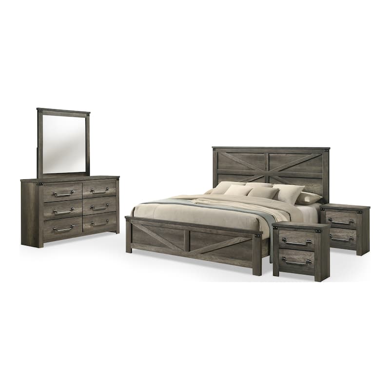 Furniture of America Vraif Farmhouse 5-Piece Rustic Grey Wood Panel Bedroom Set