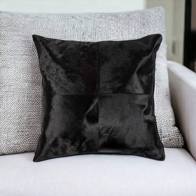 18" Black Cowhide Throw Pillow - Black