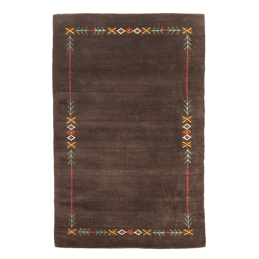 ECARPETGALLERY Hand Loomed Kashkuli Gabbeh Dark Brown Wool Rug - 3'0 x 4'9
