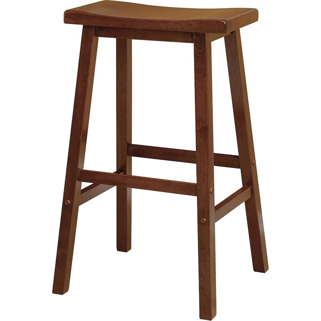 Transitional Saddle Seat Counter Stool with Dark Wood Finish, Backless Design and Easy Assembly for Kitchen Seating