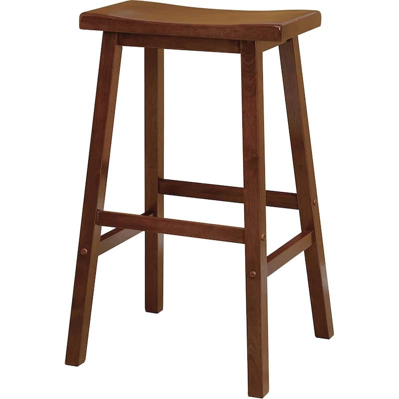 Transitional Saddle Seat Counter Stool with Dark Wood Finish, Backless Design and Easy Assembly for Kitchen Seating