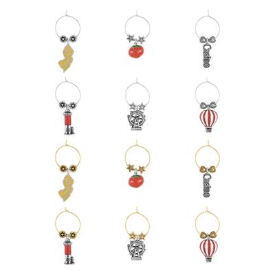 Wine Things 12-Piece Wine Charms/Wine Glass Tags/Drink Markers for Stem Glasses, Wine Tasting Party (New Jersy)