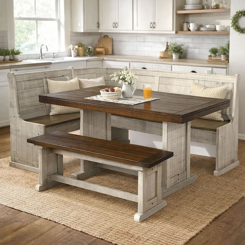 Camie 4pc Corner Breakfast Nook Set, Gray Brown Dining Table and Bench - Gray, Brown