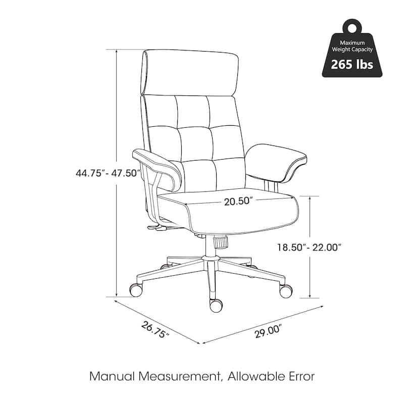 Glitzhome 48-inch Mid-century Adjustable Swivel Faux Leather Office Chair