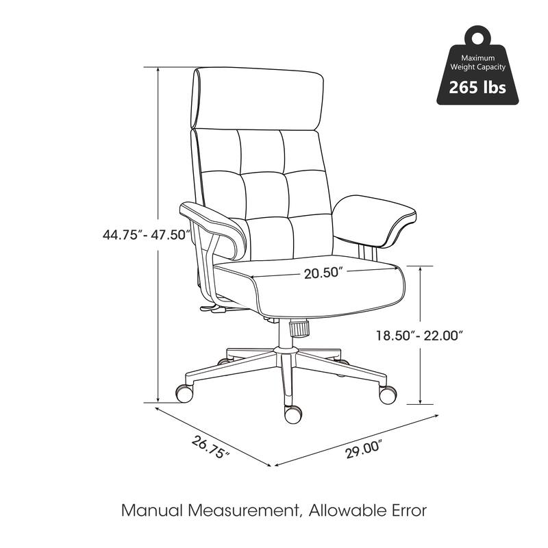Glitzhome Mid-Century Modern Brown Leatherette Gaslift Adjustable Swivel High Back Office Chair with Armrest