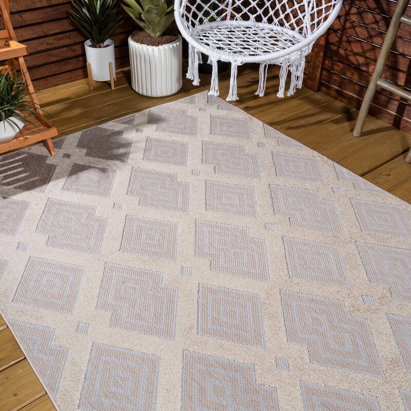 JONATHAN Y Haze High-Low Pile Ogee Trellis Tone-on-Tone Indoor/Outdoor Area Rug
