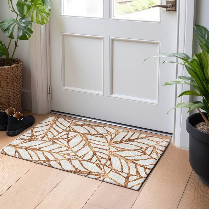 Premium Washable Super Soft Modern Palm Mayfield Rug - Paprika - 1' 8" x 2' 6" - Rectangle