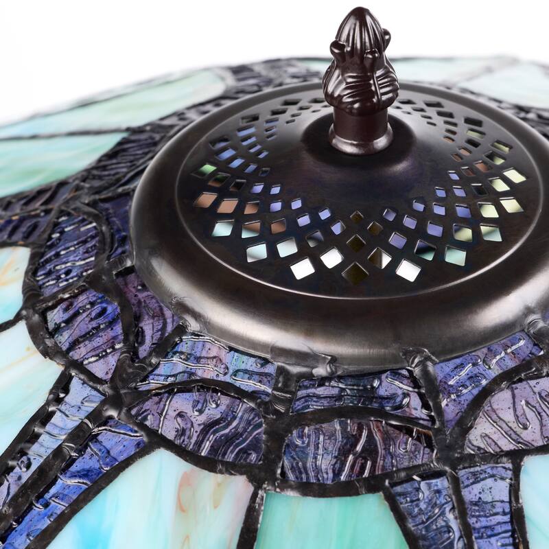 Halston River of Goods Double Lit Stained Glass 24.5-Inch Table Lamp - 18" X 18" X 24.5"