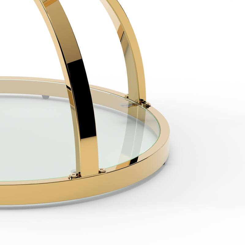 Modern 2 Tiers Glass Coffee Table with Ring-Shaped Metal Frames