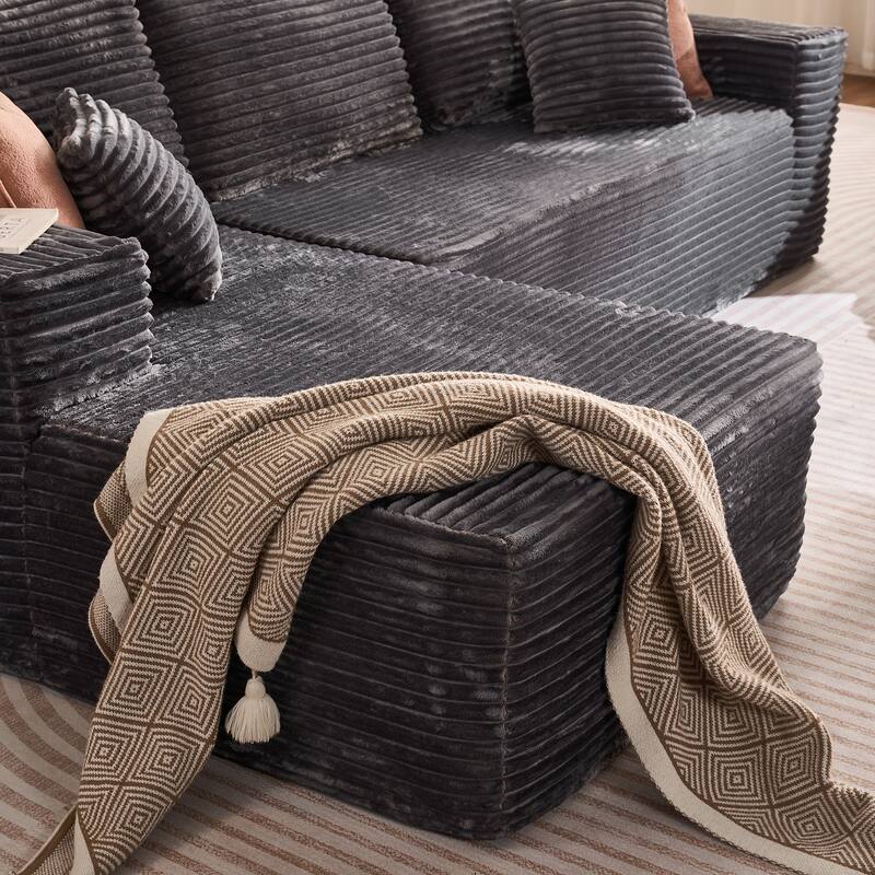 XIZZI Modern Plush Sectional Chaise Couch with Bean Bag Chair