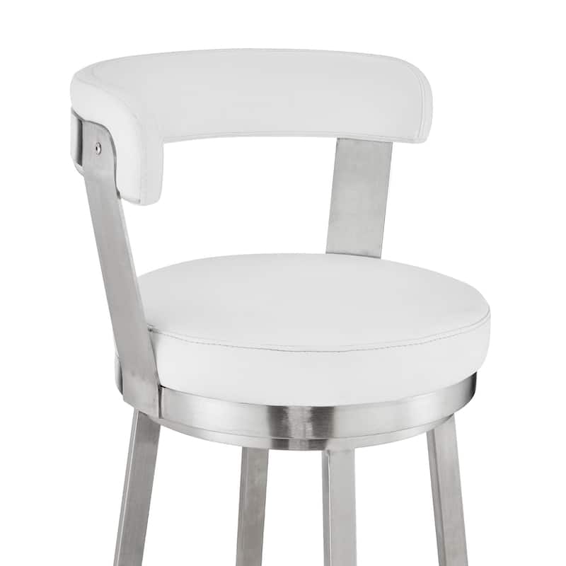 30" Chic White Faux Leather with Stainless Steel Finish Swivel Bar Stool - 40" x 17" x 19"