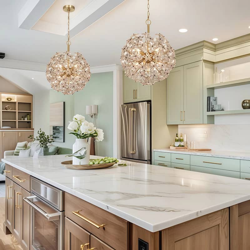 Modern 8-Light Art Gold Crystal Floral Globe Chandelier Ambiance Handmade Pendant for Kitchen Island Bedroom Foyer