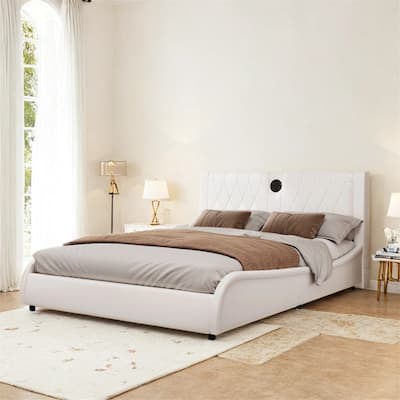 King Size Luxurious Faux Leather Upholstered Platform Bed w/LED Light
