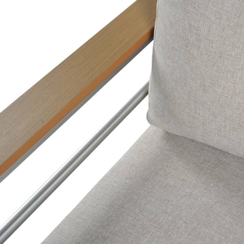 Roomfitters Cora Outdoor Aluminum Loveseat Bench with Olefin Fabric Cushions, Silver and Beige