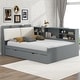 preview thumbnail 11 of 14, Full Size Wood Platform Bed with Trundle, Shelves and Storage Headboard, White