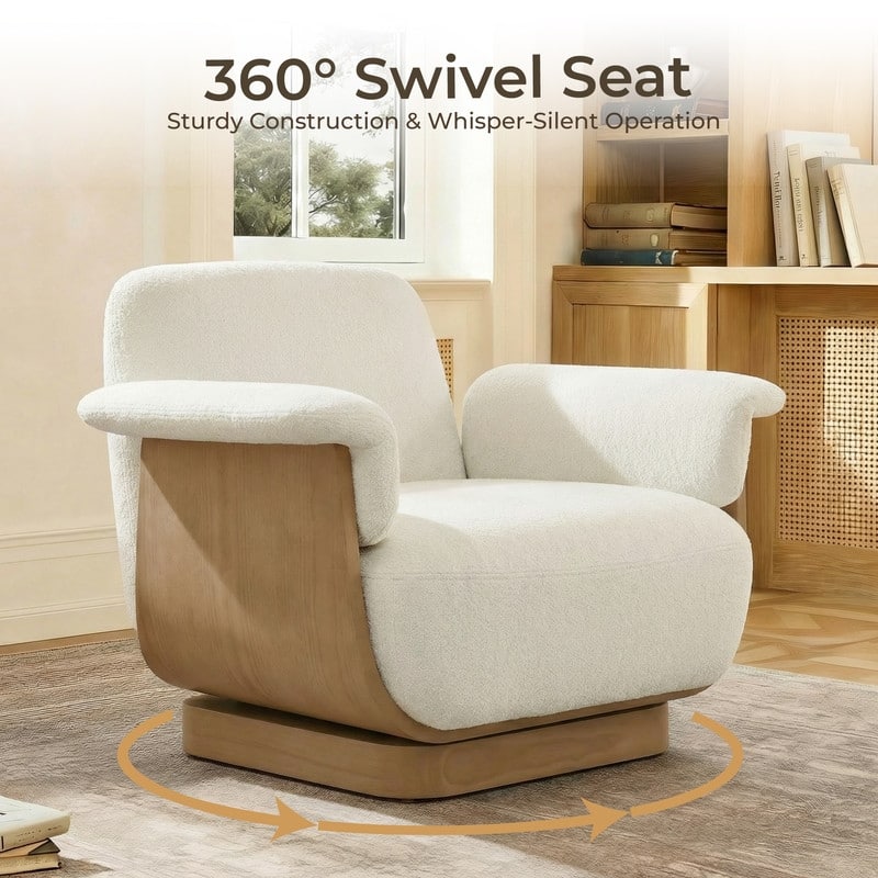 Spruce & Spring Modern Rounded Swivel Accent Chair & Storage Ottoman Set Living Room Set