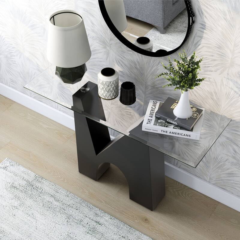 Noele Modern Black 48-inch Glasstop Console Table by Furniture of America