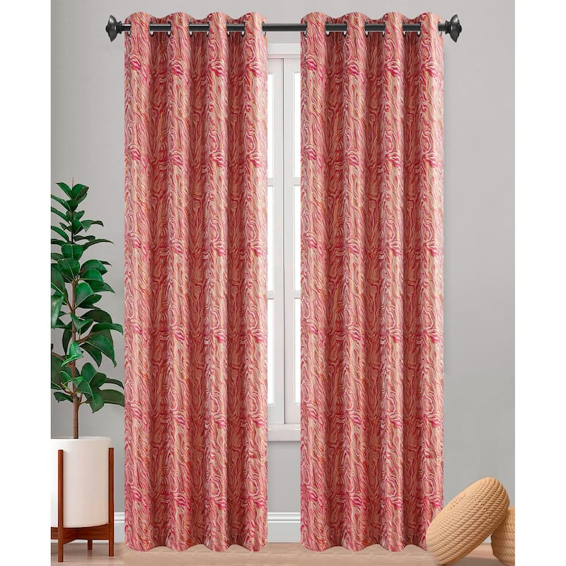 Loewe Marble Metallic Jacquard Grommet Window Curtain Panel, 54x90 Inches - 54x90 Inches - Red