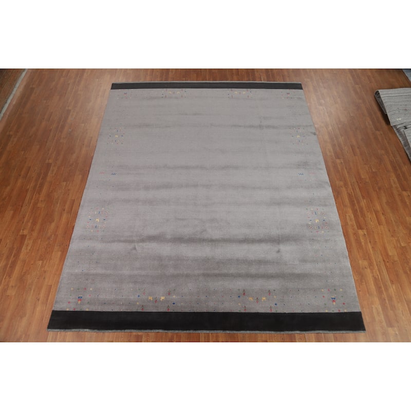 Gray Gabbeh Oriental Area Rug Handmade Wool Carpet - 9'4" x 11'9"