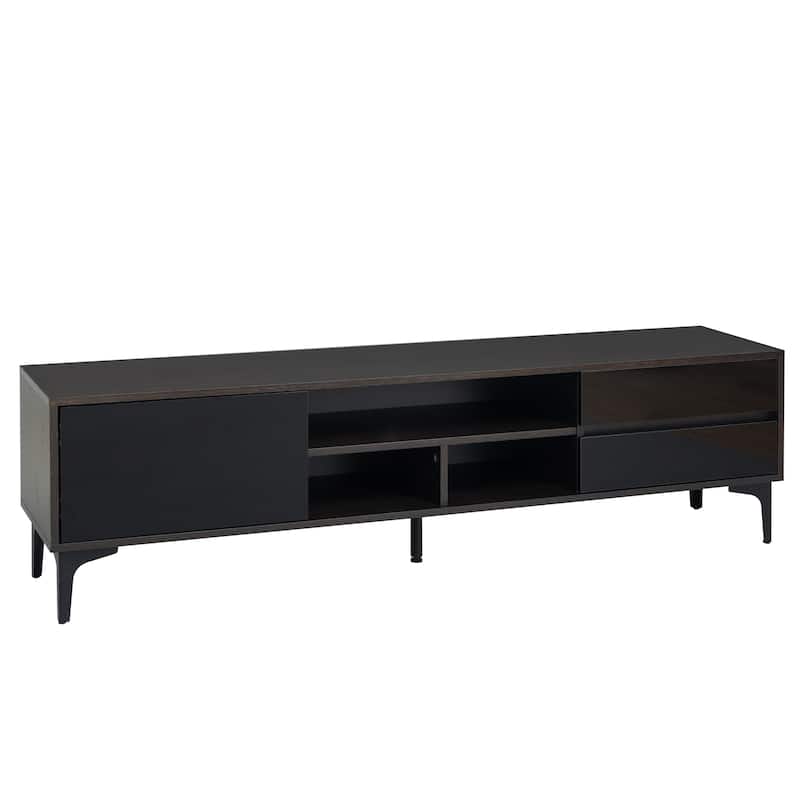 Black+Brown 62.99" TV Stand with LED Remote Control Lights and High Gloss Finish for TVs Up to 65"