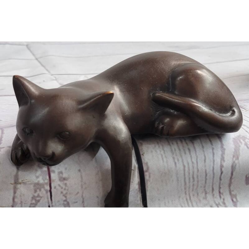 Desktop Cat Bronze Sculpture Figurine Figure Signed Original Art 3 Inches X 5 Inches