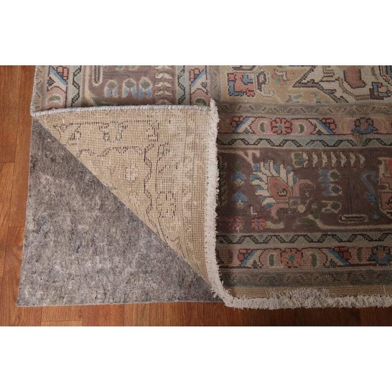 Geometric Gray Tabriz Persian Vintage Area Rug Handmade Wool Carpet - 9'10"x 12'5"