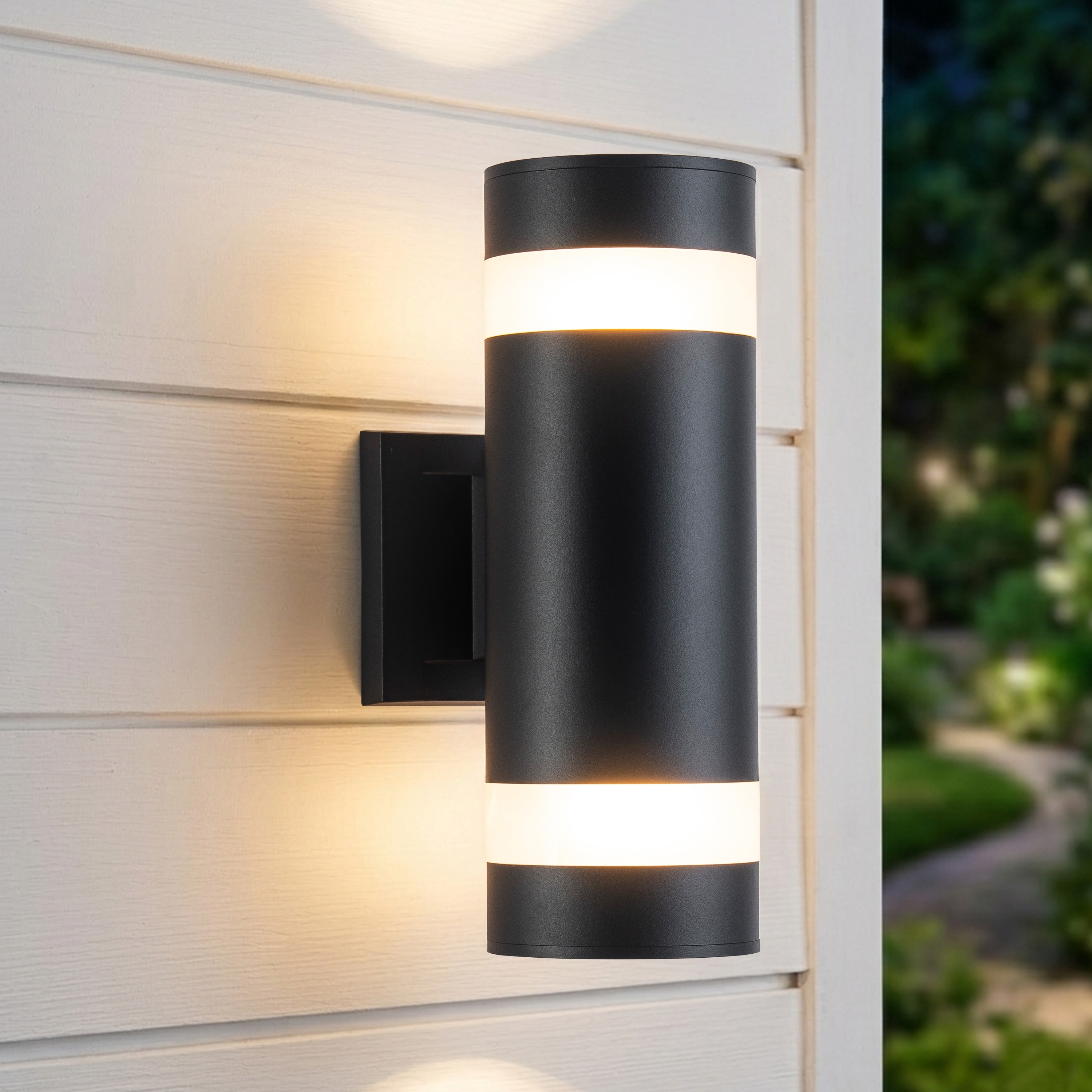 C Cattleya 11.75" Matte Black Outdoor Wall Sconce,Up & Down Cylinder Wall Light with Clear Glass